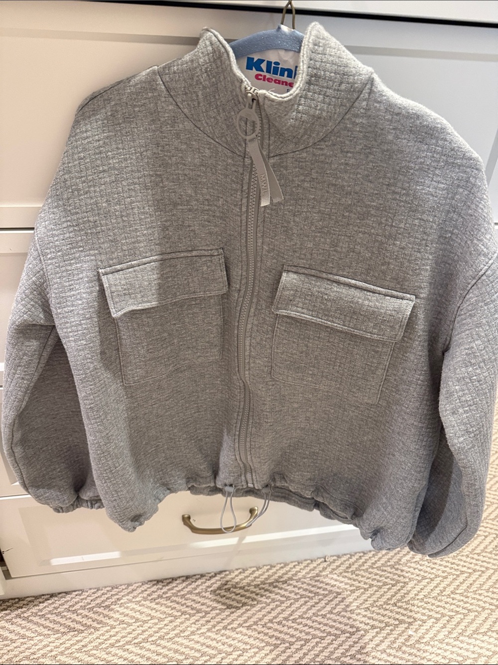 Madewell Light Gray Quilted Zip Sweater Jacket